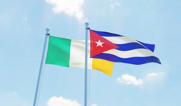 Cuba Ireland Two Flags Waving Blue Sky Image — Stock Photo, Image