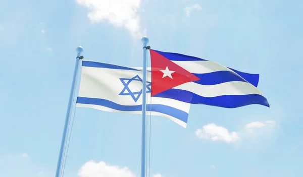 Kuba Und Israel Zwei Fahnen Wehen Vor Blauem Himmel Bild — Stockfoto