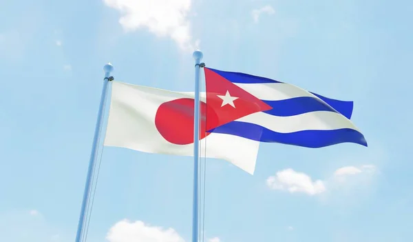古巴和日本两旗飘扬在蓝天上 — 图库照片