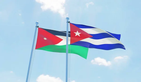 古巴和约旦 两旗飘扬在蓝天上 — 图库照片
