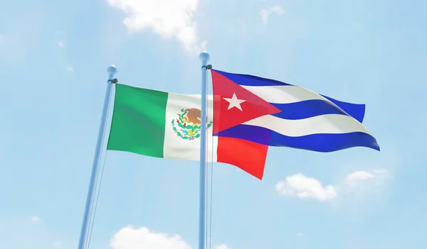Cuba Mexico Two Flags Waving Blue Sky Image — Stock Photo, Image
