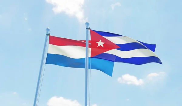 Cuba Netherlands Two Flags Waving Blue Sky Image — Stock Photo, Image