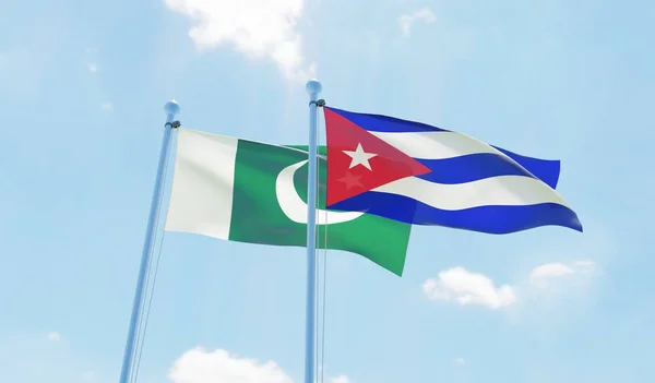 Kuba Pákistán Dva Vlají Proti Modré Obloze Obrázek — Stock fotografie