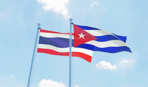 Cuba Thailand Two Flags Waving Blue Sky Image — Stock Photo, Image