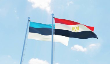 Mısır ve Estonya, iki bayrak sallayarak karşı mavi gökyüzü. 3D görüntü