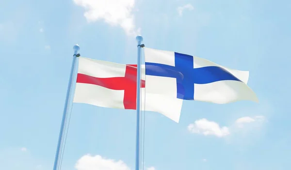 Finsko Anglie Dva Vlají Proti Modré Obloze Obrázek — Stock fotografie