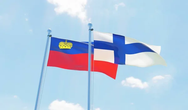 Finsko Lichtenštejnskem Dva Vlají Proti Modré Obloze Obrázek — Stock fotografie