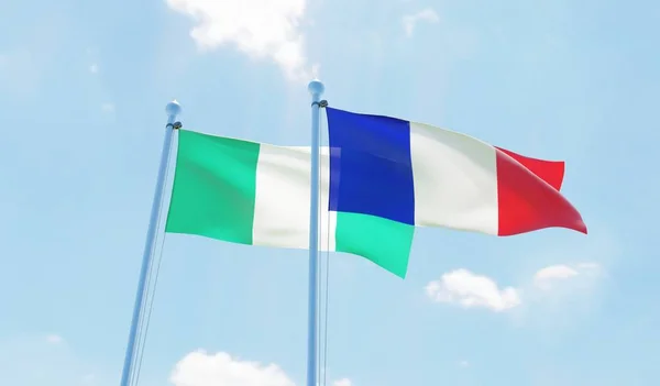 France Nigeria Deux Drapeaux Agitant Contre Ciel Bleu Image — Photo