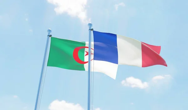 França Argélia Duas Bandeiras Acenando Contra Céu Azul Imagem — Fotografia de Stock