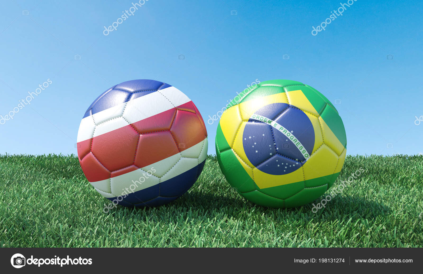 緑の芝生上のフラグの色の つのサッカー ボール コスタリカ ブラジル イメージ ストック写真 C Alexandra Strekoza