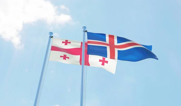 Georgia Iceland Two Flags Waving Blue Sky Image — Stock Photo, Image