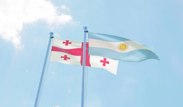 Georgia Argentina Two Flags Waving Blue Sky Image — Stock Photo, Image