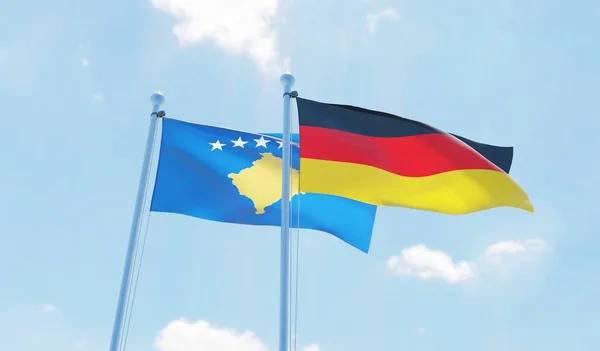Německo Kosovo Dva Vlají Proti Modré Obloze Obrázek — Stock fotografie