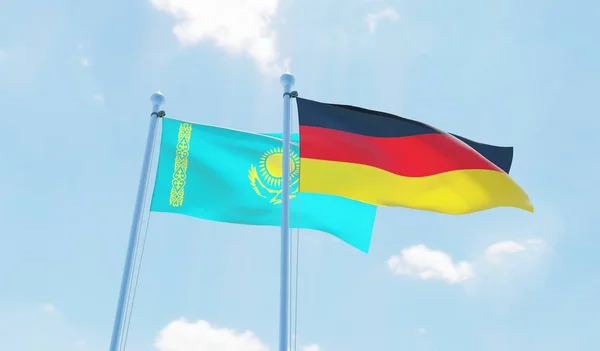Německo Kazachstán Dva Vlají Proti Modré Obloze Obrázek — Stock fotografie