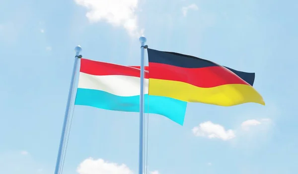 Německo Lucembursko Dva Vlají Proti Modré Obloze Obrázek — Stock fotografie