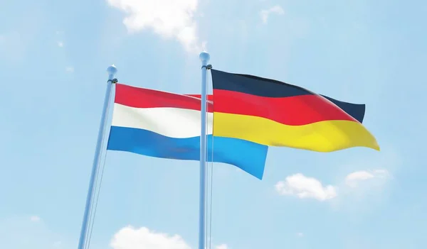 Německo Nizozemsko Dvě Vlají Proti Modré Obloze Obrázek — Stock fotografie