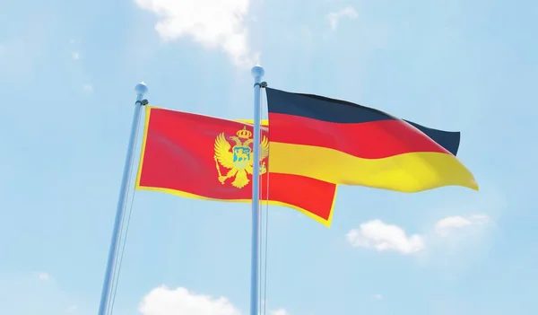 Německo Černá Hora Dva Vlají Proti Modré Obloze Obrázek — Stock fotografie