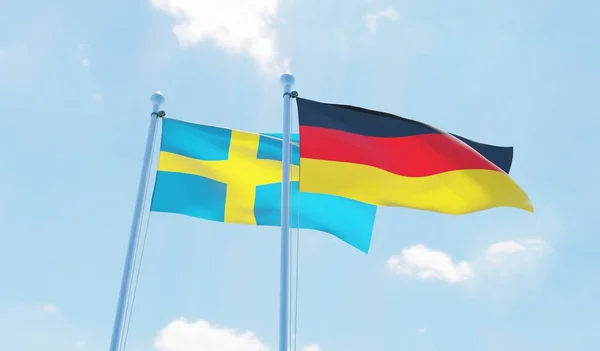 Německo Švédsko Dva Vlají Proti Modré Obloze Obrázek — Stock fotografie