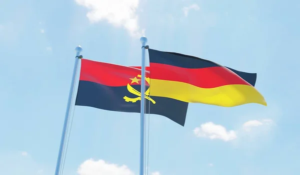 Německo Angolou Dva Vlají Proti Modré Obloze Obrázek — Stock fotografie