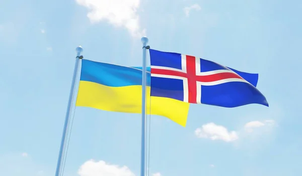 Island Ukrajina Dvě Vlají Proti Modré Obloze Obrázek — Stock fotografie