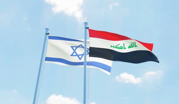 Iraq Israele Due Bandiere Sventolano Contro Cielo Blu Immagine — Foto Stock