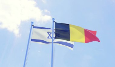 İsrail ve Belçika, iki bayrak sallayarak karşı mavi gökyüzü. 3D görüntü