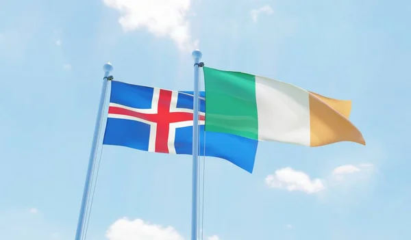 Ireland Iceland Two Flags Waving Blue Sky Image — Stock Photo, Image