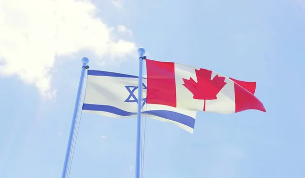 Израиль Канада Два Флага Размахивающих Голубым Небом Изображение — стоковое фото