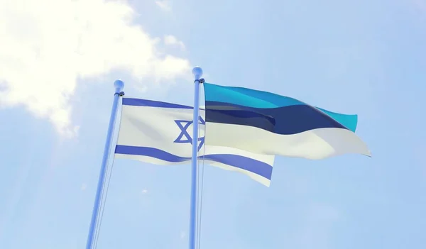 Izrael Észtország Két Zászlókat Lengetve Ellen Blue Sky Kép — Stock Fotó