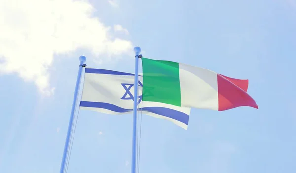 Israel Italy Two Flags Waving Blue Sky Image — Stock Photo, Image