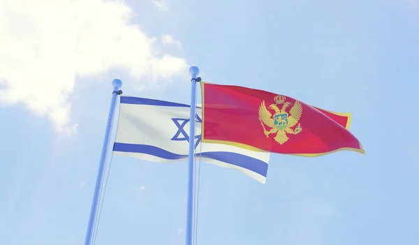 Izrael Montenegró Két Zászlókat Lengetve Ellen Blue Sky Kép — Stock Fotó