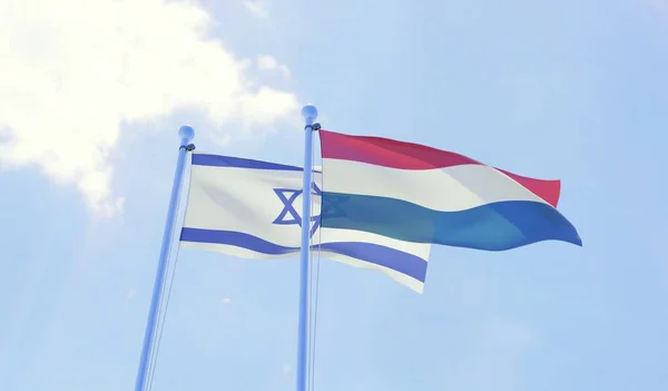 Izrael Hollandia Két Zászlókat Lengetve Ellen Blue Sky Kép — Stock Fotó