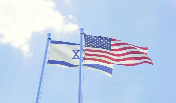 Izrael Usa Két Zászlókat Lengetve Ellen Blue Sky Kép — Stock Fotó