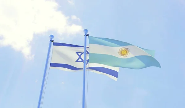 Izrael Argentína Két Zászlókat Lengetve Ellen Blue Sky Kép — Stock Fotó