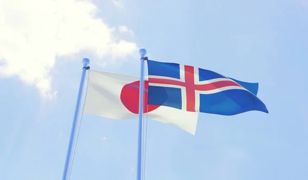 Japan Iceland Two Flags Waving Blue Sky Image — Stock Photo, Image
