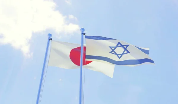 Japánban Izraelben Két Zászlókat Lengetve Ellen Blue Sky Kép — Stock Fotó