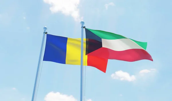 Кувейт Румунії Двох Прапорців Розмахуючи Проти Синього Неба Зображення — стокове фото