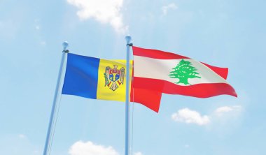 Lübnan ve Moldova, iki bayrak sallayarak karşı mavi gökyüzü. 3D görüntü