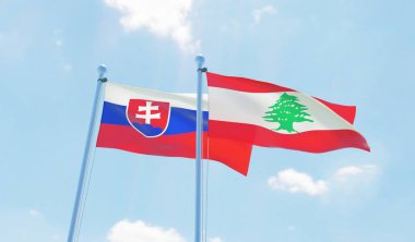 Lübnan ve Slovakya, iki bayrak sallayarak karşı mavi gökyüzü. 3D görüntü