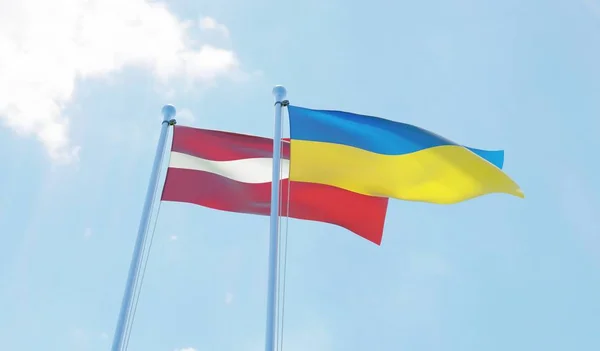 Litva Ukrajina Dva Vlají Proti Modré Obloze Obrázek — Stock fotografie