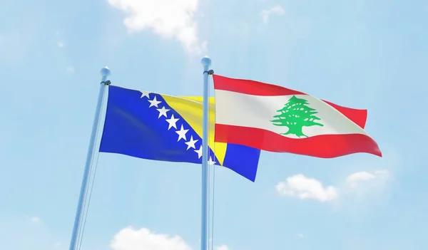Libano Bosnia Erzegovina Due Bandiere Sventolanti Contro Cielo Blu Immagine — Foto Stock