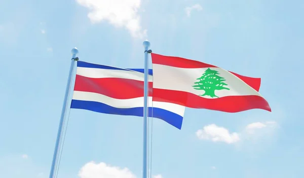 Libanon Costa Rica Dva Vlají Proti Modré Obloze Obrázek — Stock fotografie