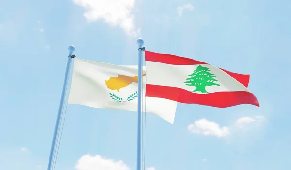 Libano Cipro Due Bandiere Che Sventolano Contro Cielo Blu Immagine — Foto Stock