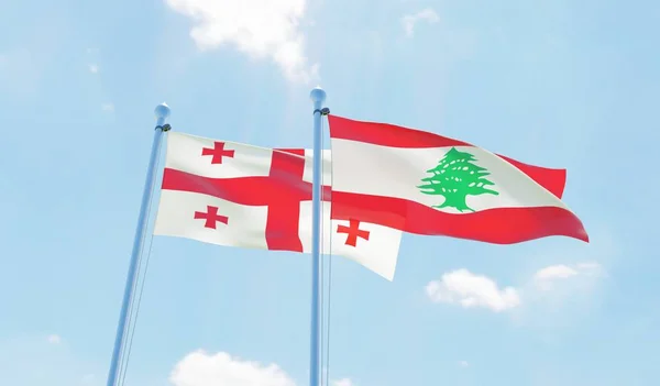 Libano Georgia Due Bandiere Che Sventolano Contro Cielo Blu Immagine — Foto Stock