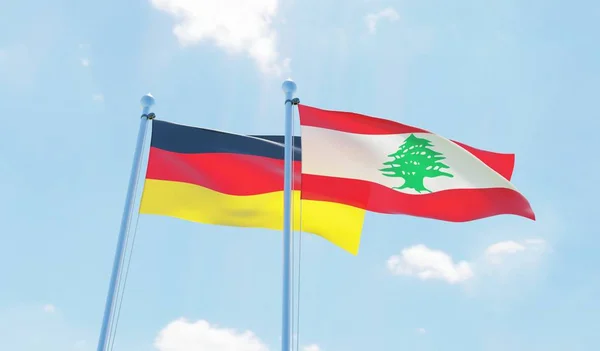 Libanon Německo Dva Vlají Proti Modré Obloze Obrázek — Stock fotografie
