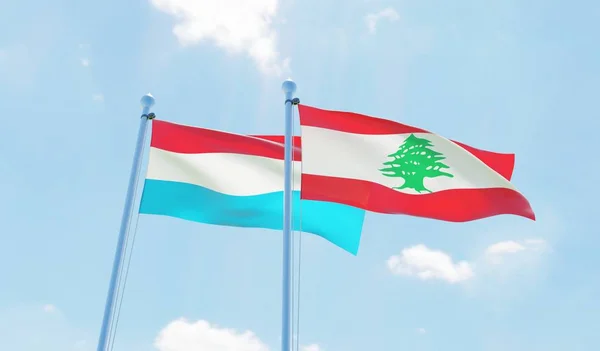 Libano Lussemburgo Due Bandiere Sventolano Contro Cielo Blu Immagine — Foto Stock