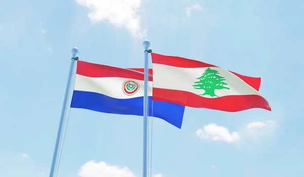 Libano Paraguay Due Bandiere Che Sventolano Contro Cielo Blu Immagine — Foto Stock
