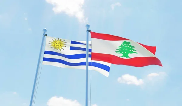 Libanon Uruguayí Dva Vlají Proti Modré Obloze Obrázek — Stock fotografie