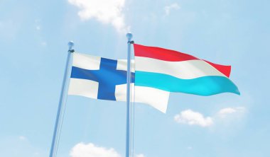 Lüksemburg ve Finlandiya, iki bayrak sallayarak karşı mavi gökyüzü. 3D görüntü