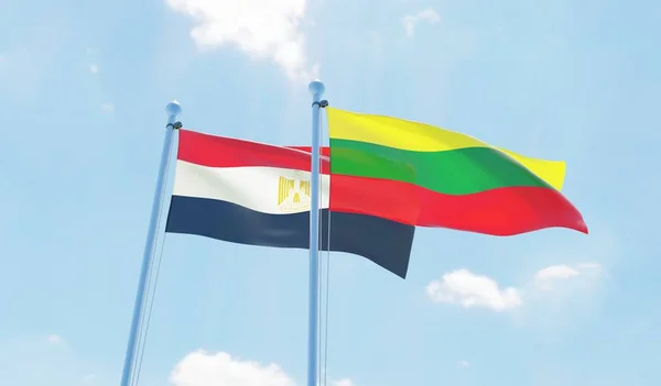 Lithuania Egypt Two Flags Waving Blue Sky Image — Stock Photo, Image